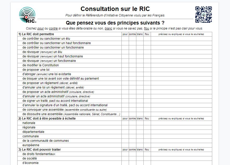 Consultation sur les principes du RIC - Formulaire Papier