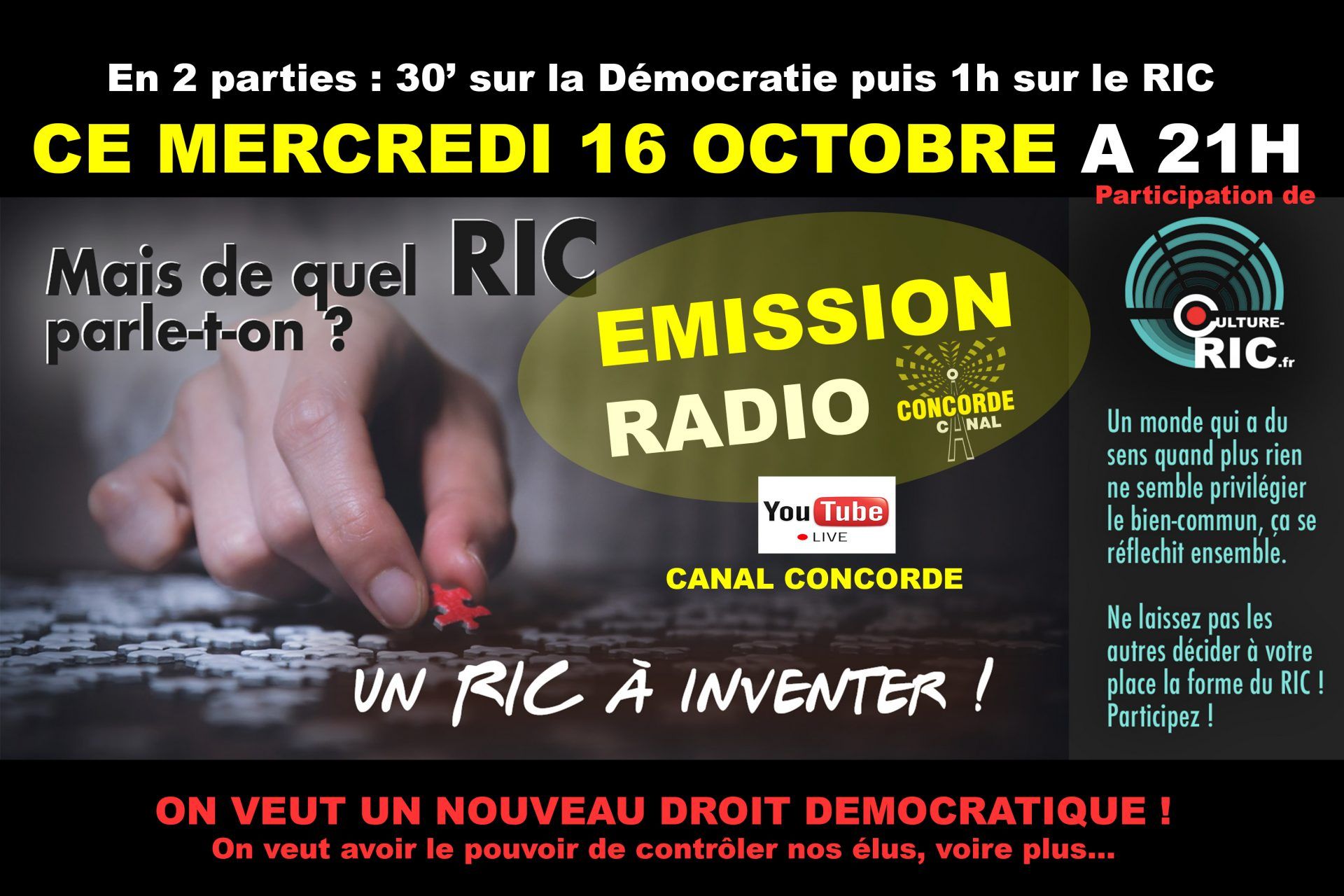 Participation de Culture-RIC à l'émission de ce soir 21H  CANAL CONCORDE