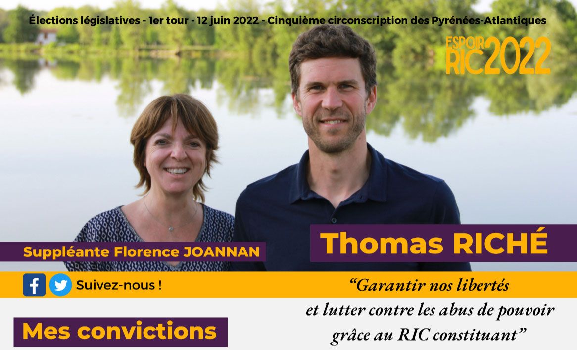 Législatives: Thomas Riché candidat Pyrénées Atlantiques 5e pour le RIC constituant